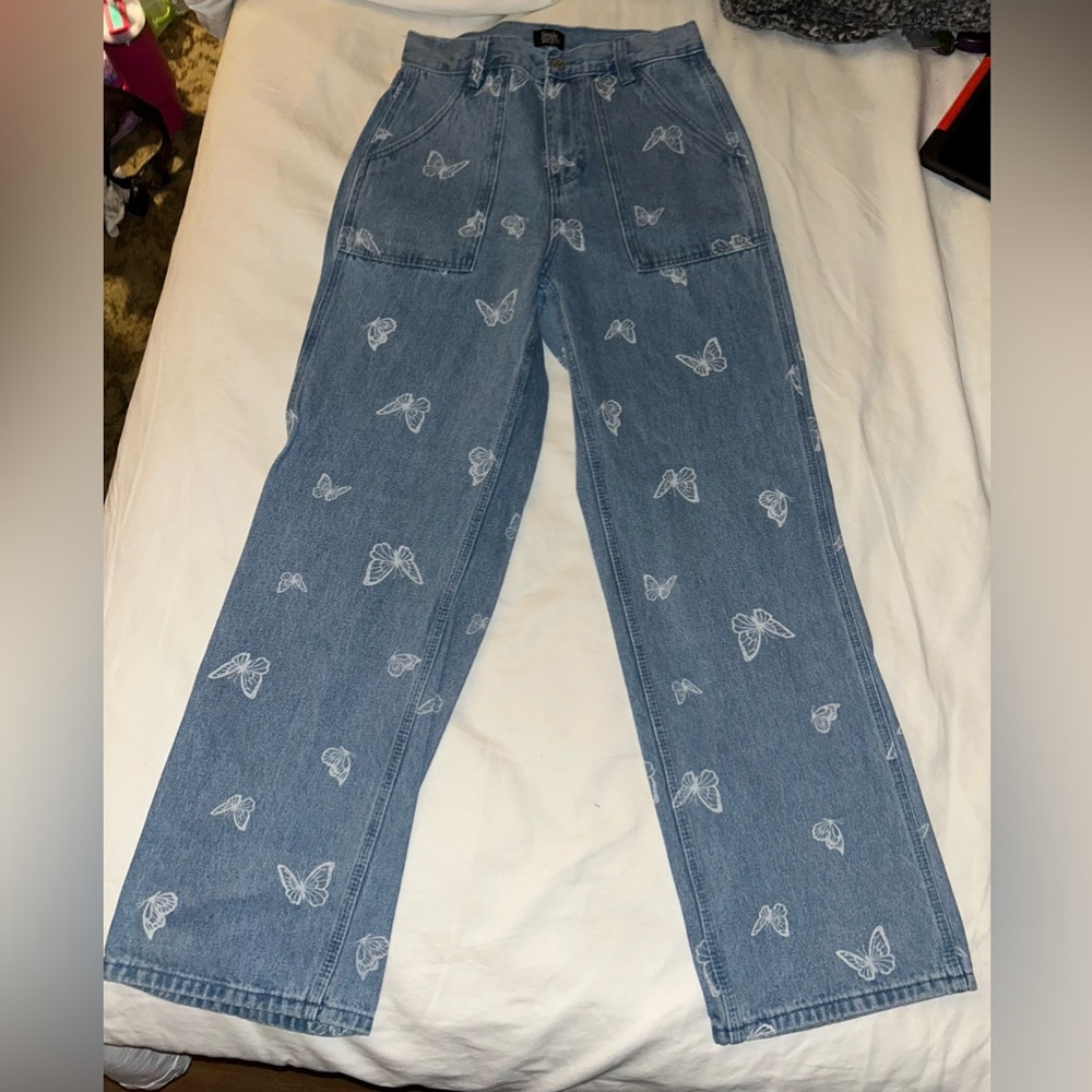 Simple Society Denim Jeans with Butterfly Design